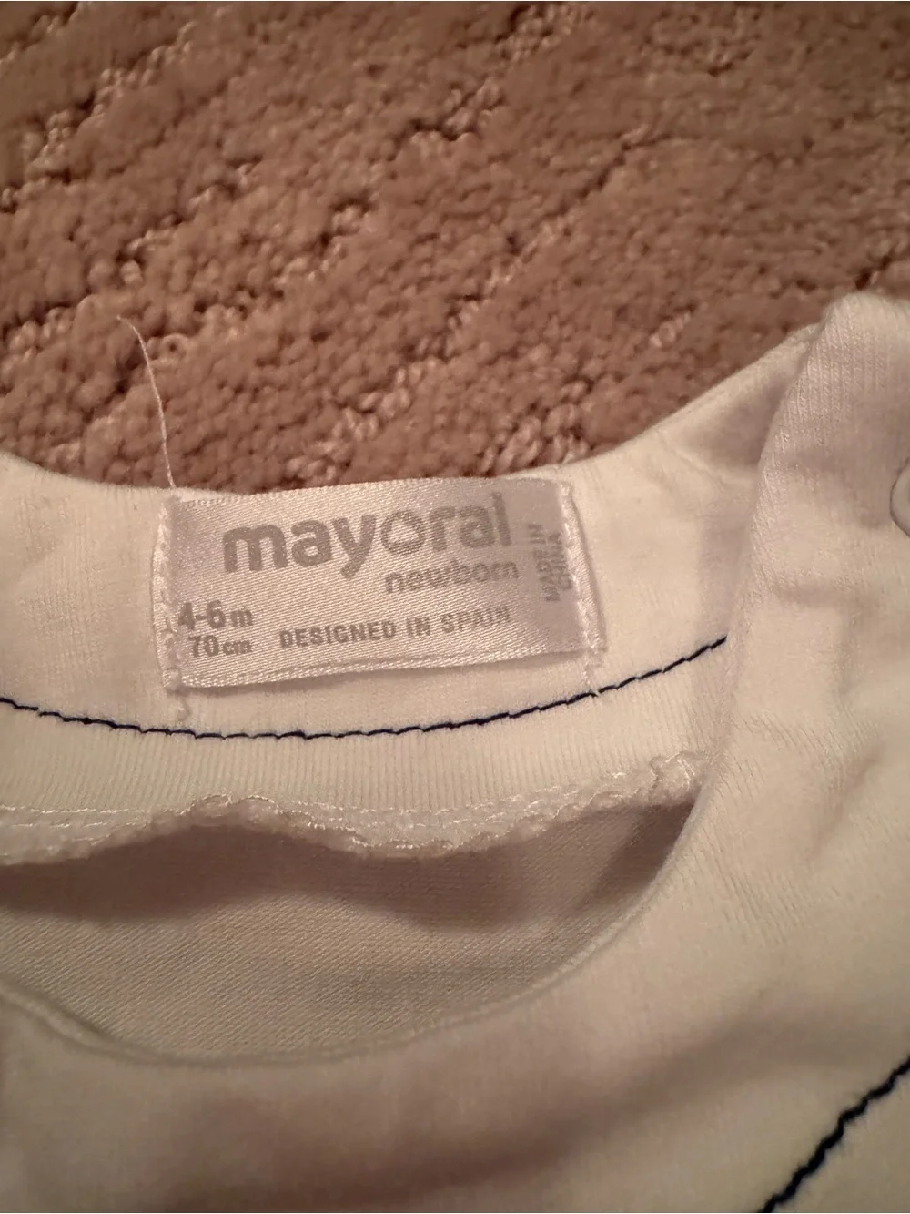 Mayoral White, Gray & Navy Bunny Striped Sleep Romper